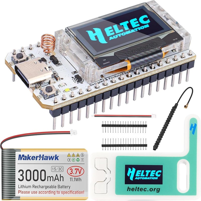 MakerHawk ESP32 LoRa V3 Module Board with 3000mAh Battery Set - with 915MHz Antenna and SX1262 LoRa V3 Case Devices for Meshtastic Ar duino LoRawan IOT - Image 1